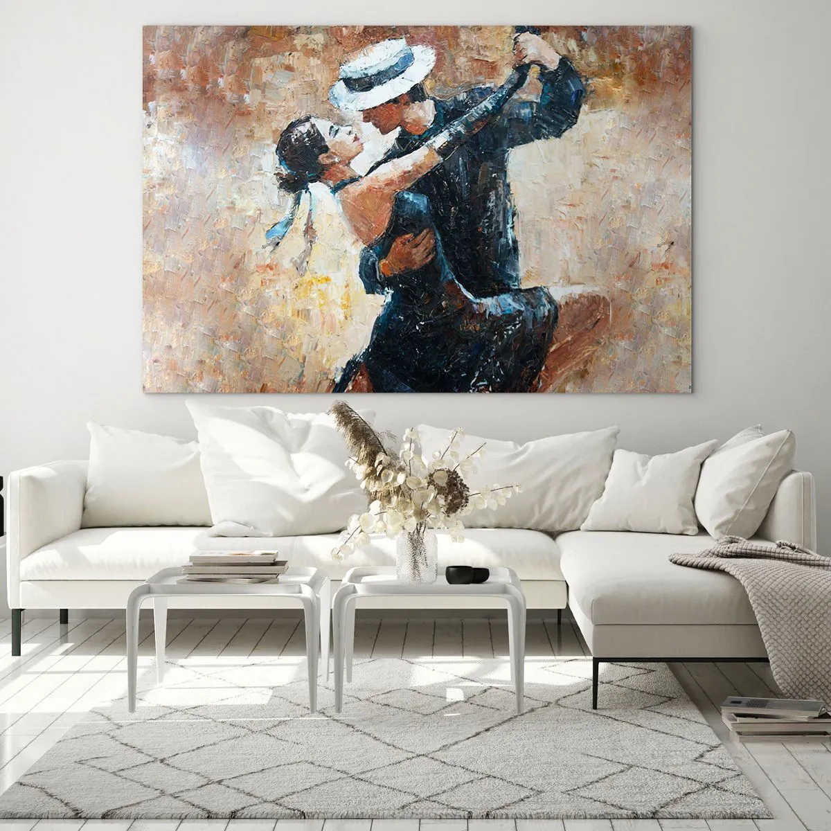 Quadro su vetro - Una coppia che balla in uno stile elegante con un tocco classico - 120x80cm - Alla Rodolfo Valentino - Decorazione murale moderna per soggiorno e camera da letto ARTTOR
