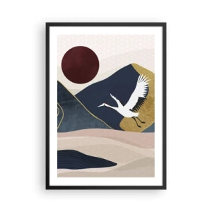 Poster in cornice nera - Grafica minimalista con una gru e un paesaggio montano - 50x70cm - E la giornata è nuovamente VOLATA - Decorazione murale moderna per soggiorno e camera da letto ARTTOR