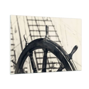 Quadro su vetro - Timone nautico bianco e nero - 100x70cm - Racconti del mare - Decorazione murale moderna per soggiorno e camera da letto ARTTOR