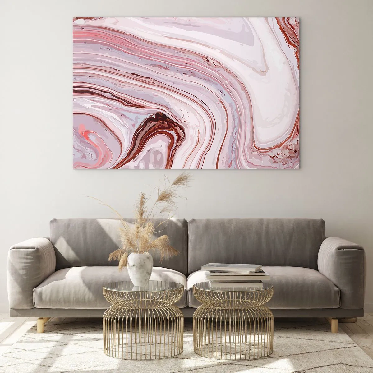 Quadro su vetro - Motivo marmoreo nei toni del rosa e del marrone - 70x50cm - Dritto, poi a destra in basso - Decorazione murale moderna per soggiorno e camera da letto ARTTOR