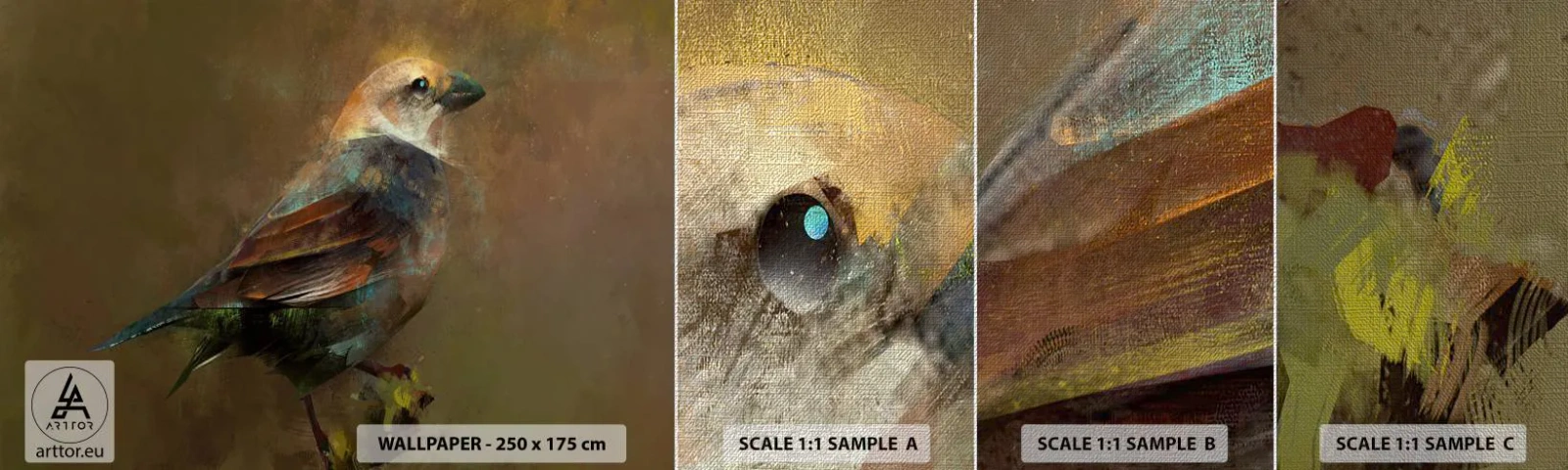 Campione di Fotomurale Premium Canvas - Passerotto, piccolo uccellino - Astrazione, Uccello, Natura - 100x30 cm