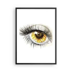 Poster in cornice nera - Un occhio con un fiore di girasole giallo nella pupilla - 50x70cm - Uno sguardo caldo come l'estate - Decorazione murale moderna per soggiorno e camera da letto ARTTOR