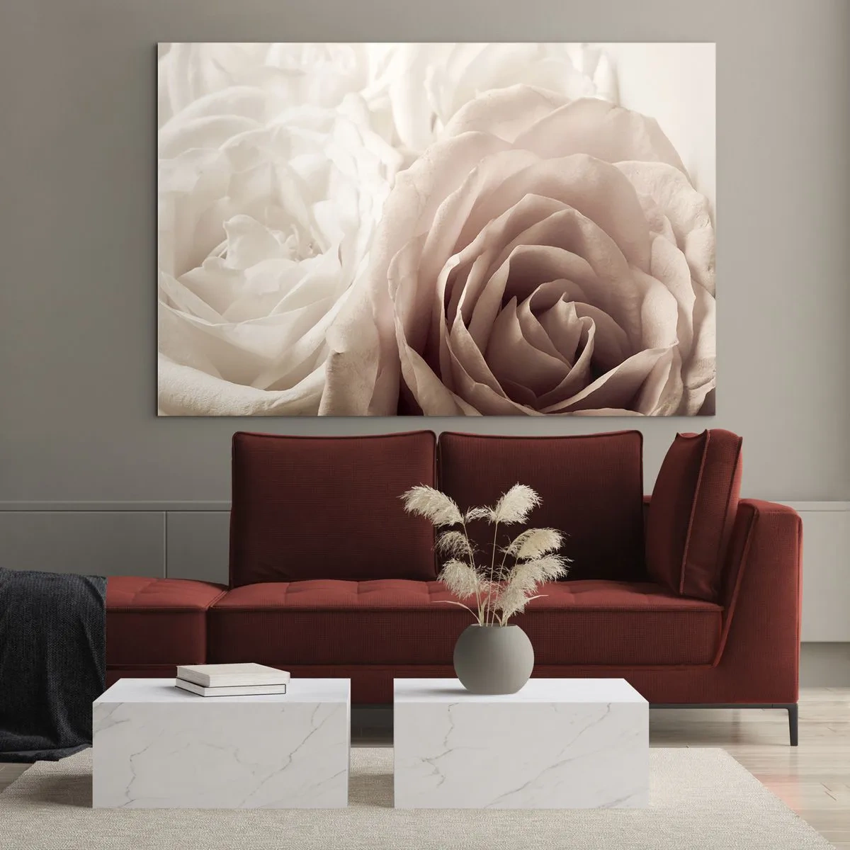 Quadro su vetro - Delicate rose chiare in un romantico primo piano - 100x70cm - Nel cuore della rosa - Decorazione murale moderna per soggiorno e camera da letto ARTTOR