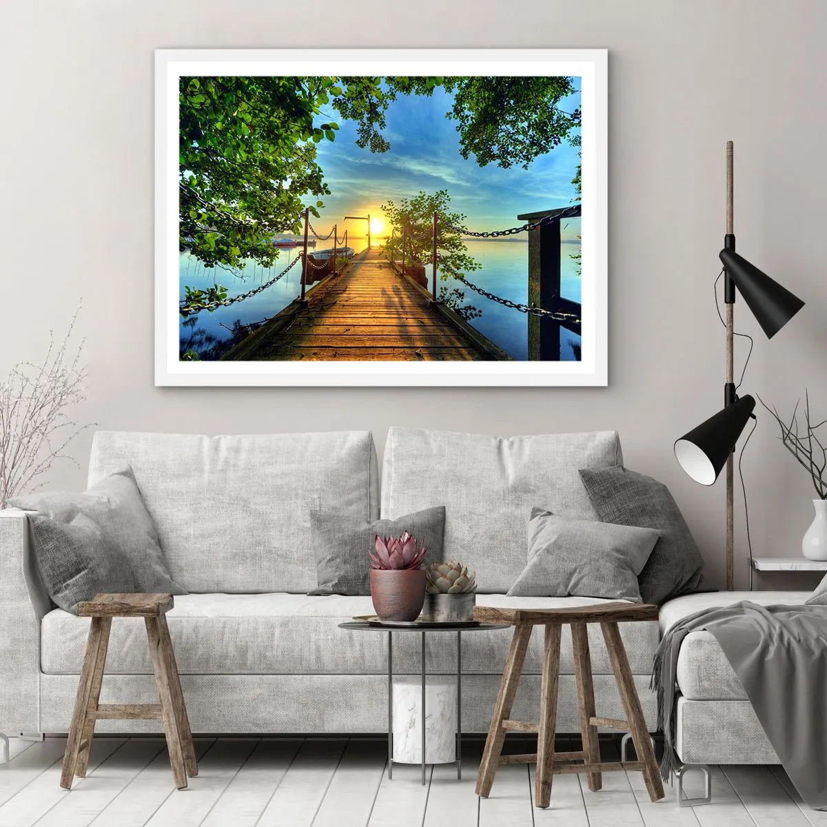 Poster in cornice bianca - Tramonto sul lago - 50x40 cm