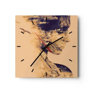 Orologio da parete - Orologio in Vetro - Profilo di donna con la natura sullo sfondo dai toni caldi - 30x30cm - Bella di natura - Decorazione murale moderna per soggiorno e camera da letto ARTTOR