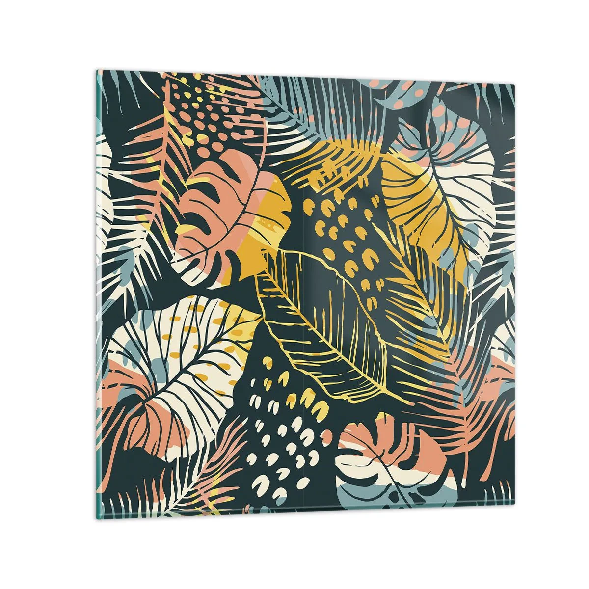 Quadro su vetro - Fantasia di foglie - 70x70 cm