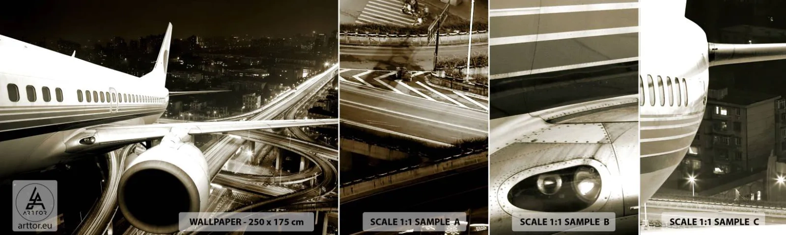 Campione Di Fotomurale Standard Eco - Volare di notte - Aereo, Città, Settore automobilistico - 100x30 cm