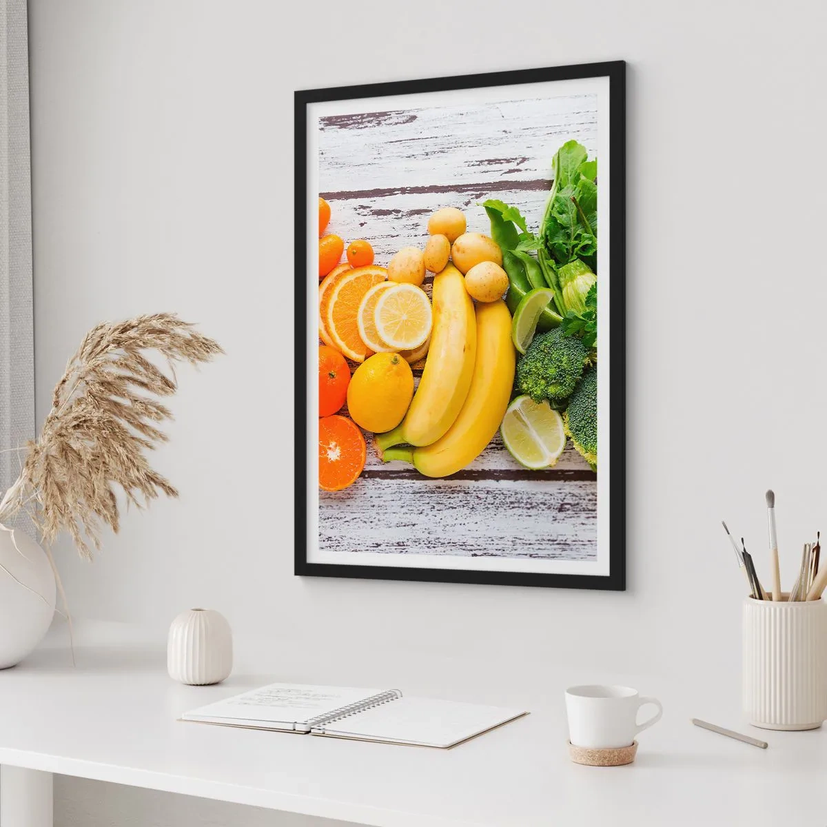 Poster in cornice nera - Frutta e verdura su uno sfondo rustico - 50x70cm - Non basta? - Decorazione murale moderna per soggiorno e camera da letto ARTTOR