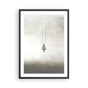 Poster in cornice nera - Una figura su un'altalena sospesa nello spazio - 50x70cm - Il bambino che è in noi - Decorazione murale moderna per soggiorno e camera da letto ARTTOR