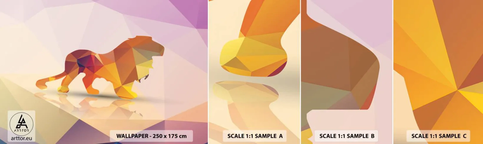 Campione Di Fotomurale Standard Eco - Il re di diamante - Animali, Leone, Figura geometrica - 100x30 cm