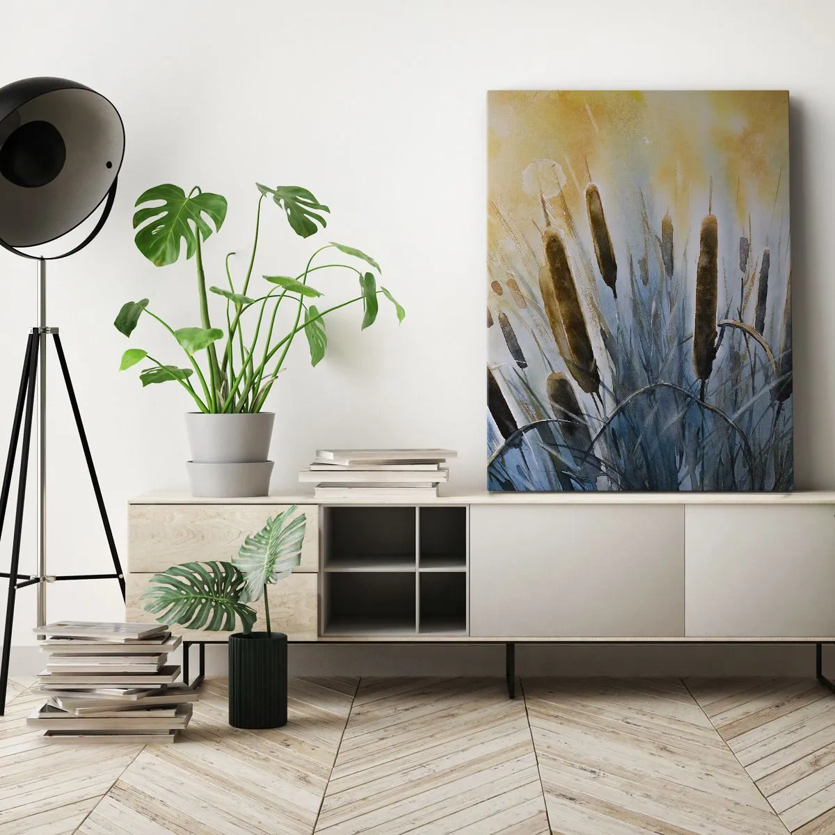 Quadro su tela - Stampe su Tela - Canne pittoresche sotto i raggi del sole - 50x70cm - Fresco dell'acqua, calore del sole - Decorazione murale moderna per soggiorno e camera da letto ARTTOR