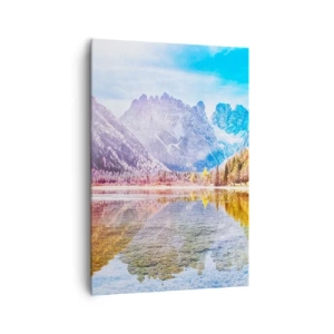 Quadro su tela - Stampe su Tela - Paesaggio montano autunnale con lago - 70x100cm - E nei monti è già autunno - Decorazione murale moderna per soggiorno e camera da letto ARTTOR