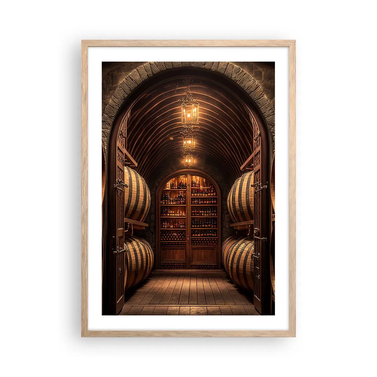 Poster in cornice rovere chiaro - L'atmosfera della cantina - 50x70 cm