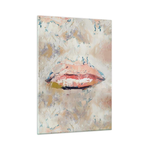 Quadro su vetro - Immagine astratta di labbra in una tecnica pittorica espressiva - 50x70cm - Risveglia i sensi - Decorazione murale moderna per soggiorno e camera da letto ARTTOR