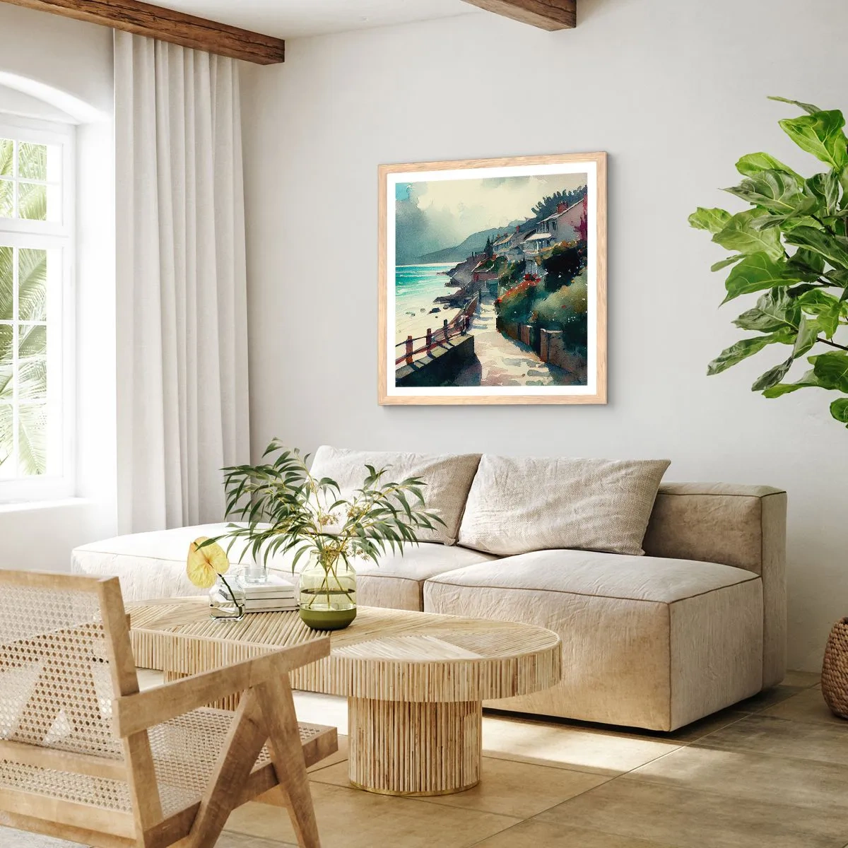 Poster in cornice rovere chiaro - Cittadina mediterranea - 30x30 cm