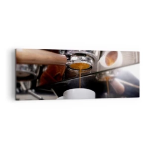 Quadro su tela - Stampe su Tela - Primo piano di una macchina da caffè che prepara un espresso fresco - 140x50cm - Il miglior momento della giornata - Decorazione murale moderna per soggiorno e camera da letto ARTTOR