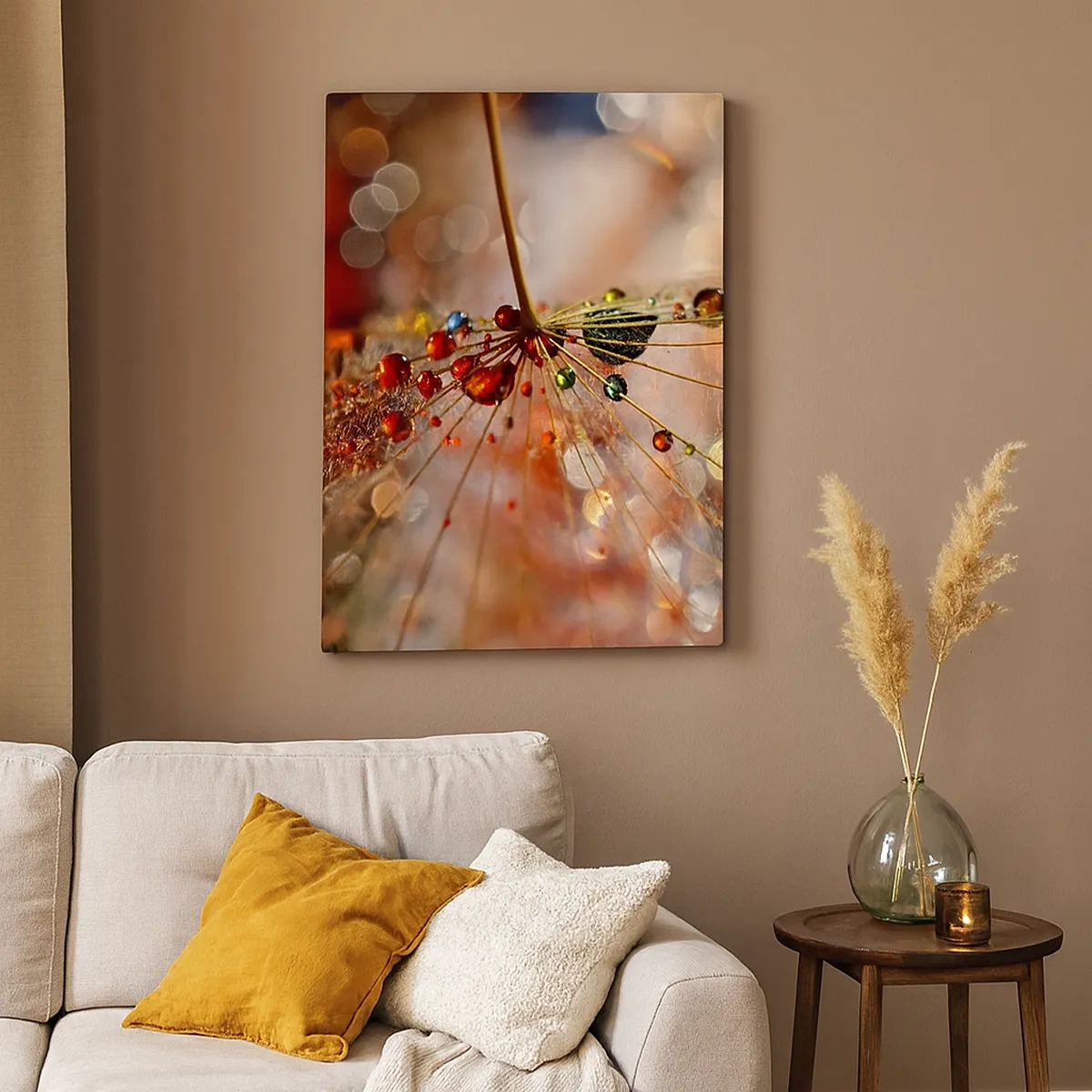 Quadro su tela - Stampe su Tela - Macrofotografia di una goccia d'acqua su una pianta delicata - 50x70cm - Posate sulla ragnatela - Decorazione murale moderna per soggiorno e camera da letto ARTTOR