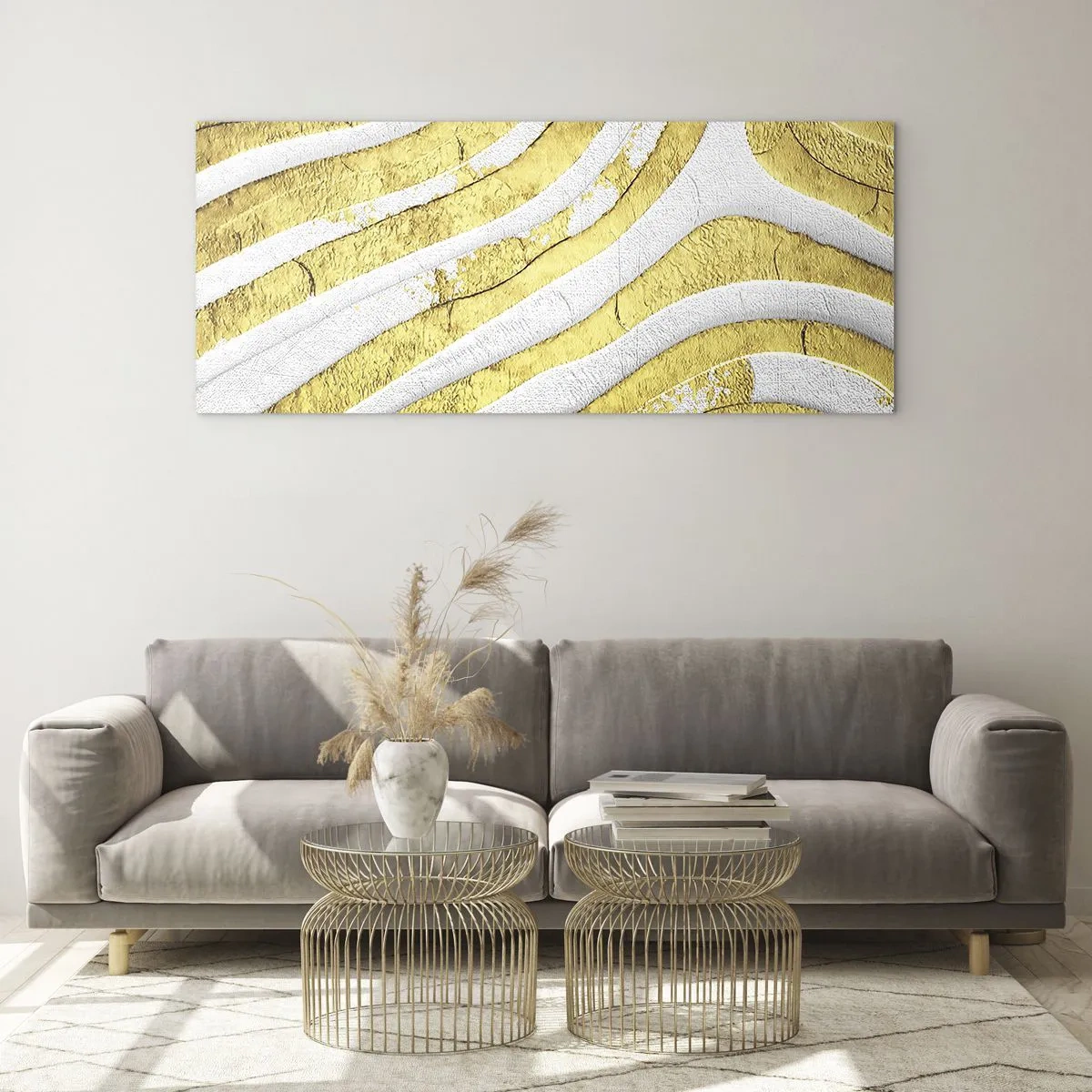 Quadro su vetro - Composizione in bianco e oro - 90x30 cm