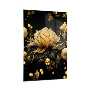 Quadro su vetro - Fiore dorato su sfondo scuro - 70x100cm - Delicata fragilità - Decorazione murale moderna per soggiorno e camera da letto ARTTOR