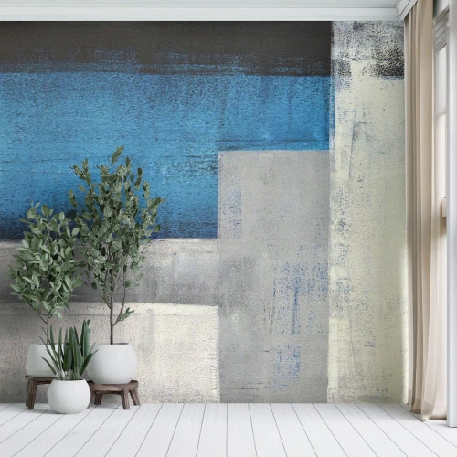 Fotomurali Autoadesivo Deluxe Sticker - Composizione poetica in grigio e blu - Astrazione, Pezzo, Pittura - 200x140 cm