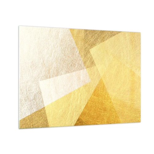 Quadro su vetro - Forme geometriche dorate con una texture metallica e leggera - 70x50cm - La pace della geometria - Decorazione murale moderna per soggiorno e camera da letto ARTTOR