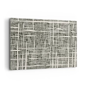 Quadro su tela - Stampe su Tela - Un motivo geometrico che ricorda una griglia su uno sfondo chiaro - 100x70cm - Composizione tessuta - Decorazione murale moderna per soggiorno e camera da letto ARTTOR