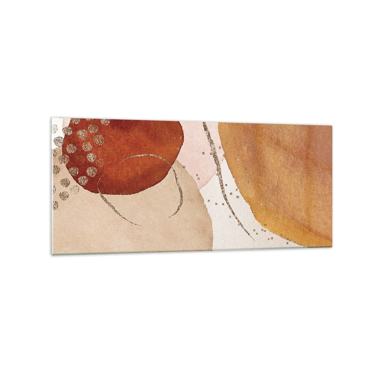 Quadro su vetro - Forme astratte in calde tonalità di marrone e oro - 120x50cm - Rotondità e movimento - Decorazione murale moderna per soggiorno e camera da letto ARTTOR