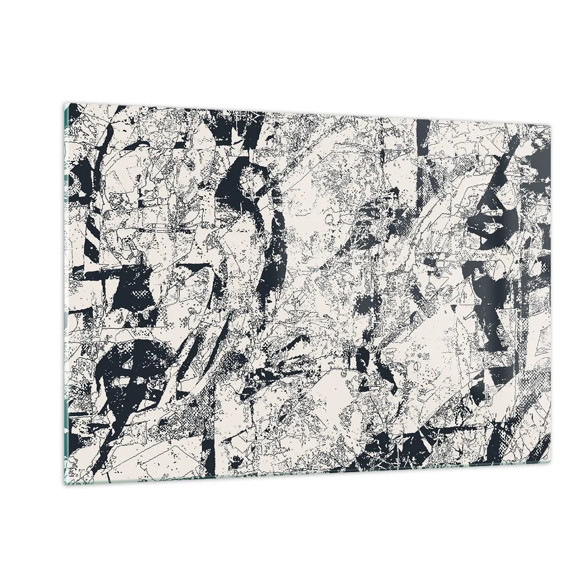 Quadro su vetro - Astrazione in bianco e nero con linee e texture dinamiche - 120x80cm - La compenetrazione degli opposti - Decorazione murale moderna per soggiorno e camera da letto ARTTOR