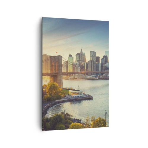 Quadro su tela - Stampe su Tela - Panorama della città con il ponte al tramonto - 80x120cm - L'alba nella grande città - Decorazione murale moderna per soggiorno e camera da letto ARTTOR
