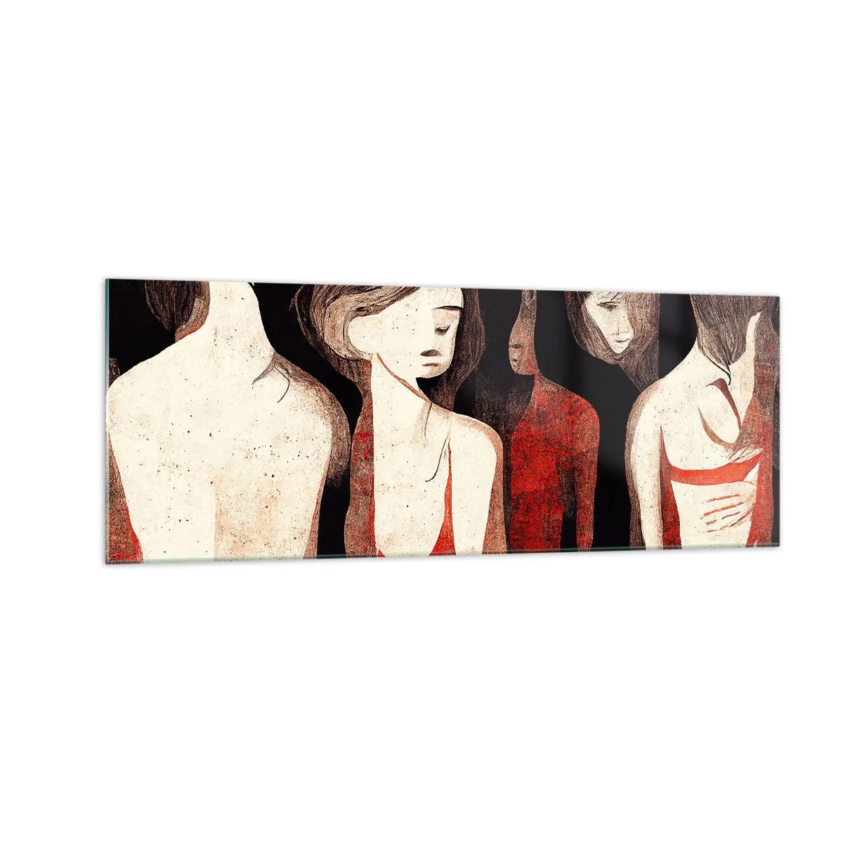 Quadro su vetro - Figure artistiche in una composizione astratta - 140x50cm - Madonne nell'oscurità - Decorazione murale moderna per soggiorno e camera da letto ARTTOR