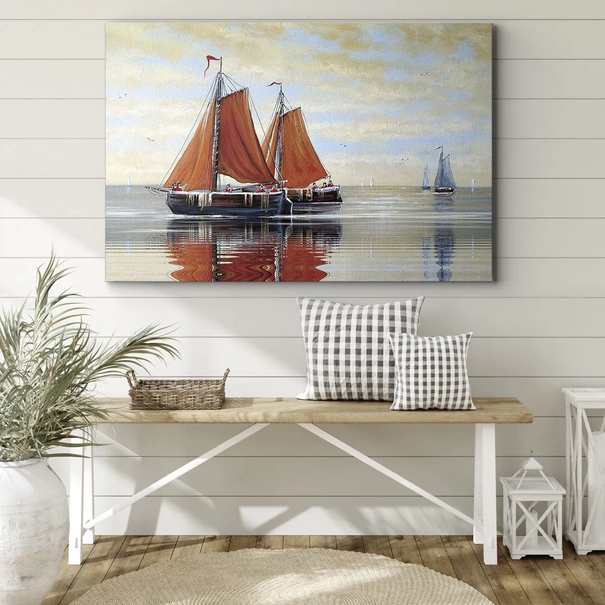 Quadro su tela - Stampe su Tela - Barche a vela a due alberi in acque calme - 100x70cm - Naviga, marinaio... - Decorazione murale moderna per soggiorno e camera da letto ARTTOR