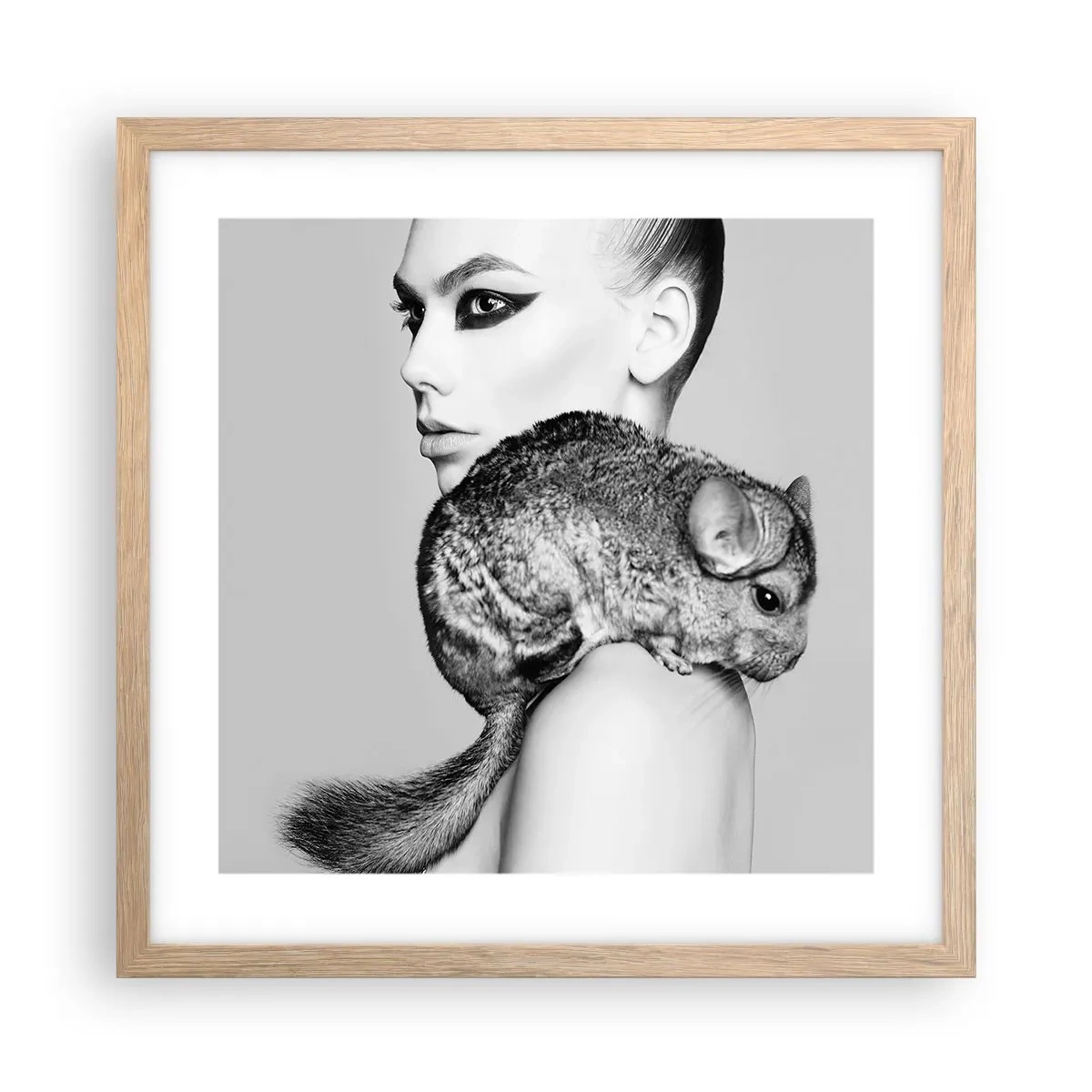 Poster in cornice rovere chiaro - Dama con il cincillà - 40x40 cm