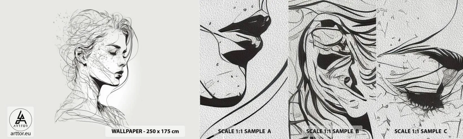 Campione di Fotomurale Premium Sand - Ritratto pensieroso - Donna, Ritratto, Linea - 100x30 cm