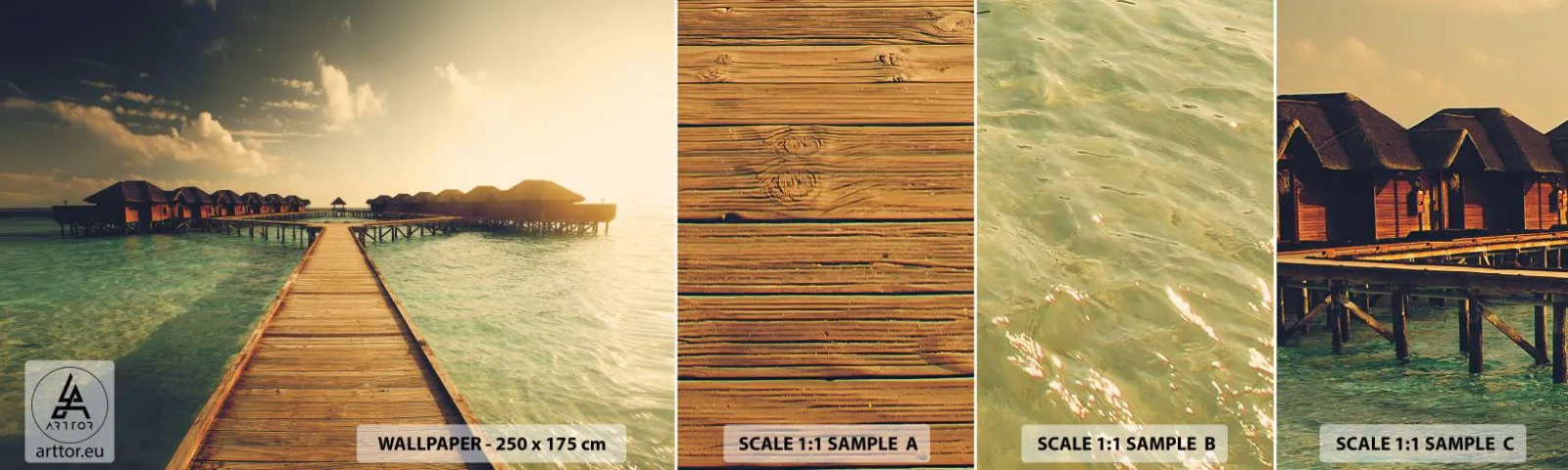 Campione Di Fotomurale Standard Eco - Caldo invito - Maldive, Paesaggio, Case sull'acqua - 100x30 cm