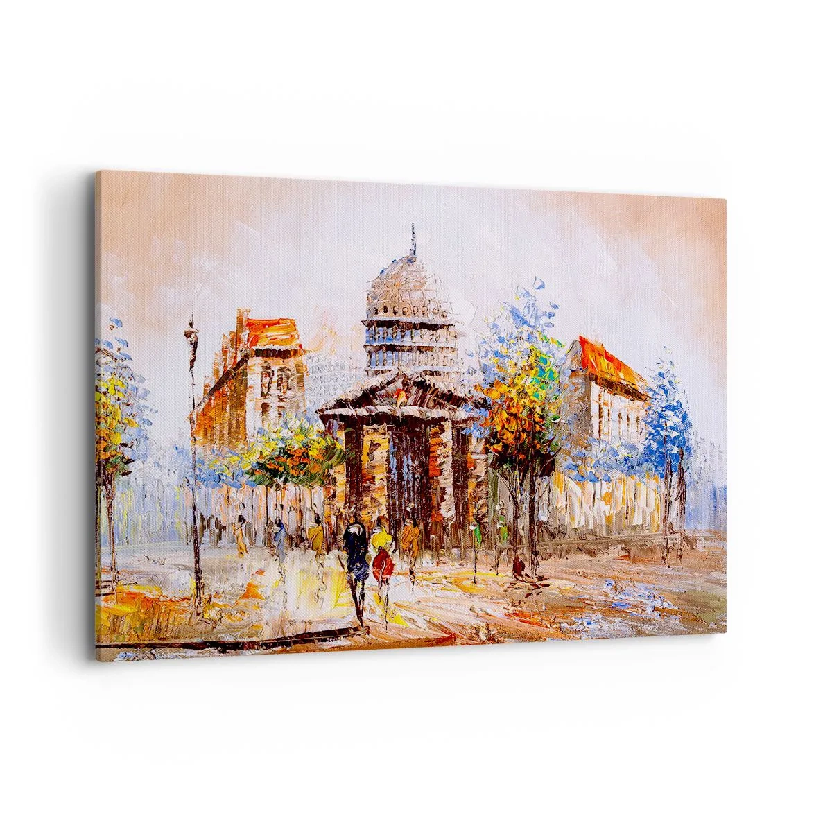 Quadro su tela - Stampe su Tela - Scena cittadina impressionista con un edificio storico - 120x80cm - Passeggiata a Parigi - Decorazione murale moderna per soggiorno e camera da letto ARTTOR