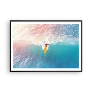 Poster in cornice nera - Surfista su un'onda in colori pastello - 100x70cm - Il cavaliere dell'oceano - Decorazione murale moderna per soggiorno e camera da letto ARTTOR