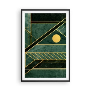 Poster in cornice nera - Dinamica di oro e azzurro - 61x91 cm