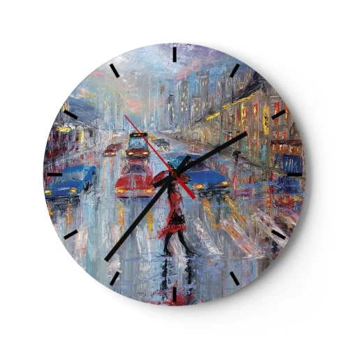 Orologio da parete - Orologio in Vetro - Pomeriggio di pioggia in città - 40x40 cm