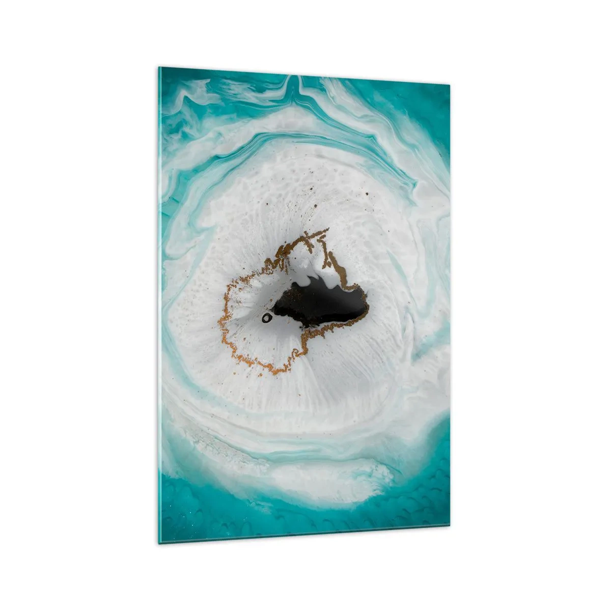 Quadro su vetro - Motivo geode astratto nelle tonalità del turchese, bianco e oro - 70x100cm - Penetrare all'interno - Decorazione murale moderna per soggiorno e camera da letto ARTTOR
