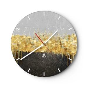 Orologio da parete - Orologio in Vetro - Riflessi dorati in una composizione artistica su uno sfondo nero e grigio - 30x30cm - Nel profondo e verso l'alto - Decorazione murale moderna per soggiorno, cucina e camera da letto ARTTOR