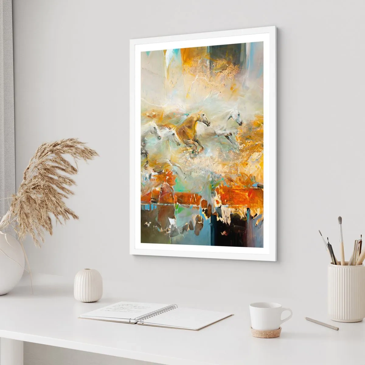 Poster in cornice bianca - Al galoppo attraverso la luce - 40x50 cm