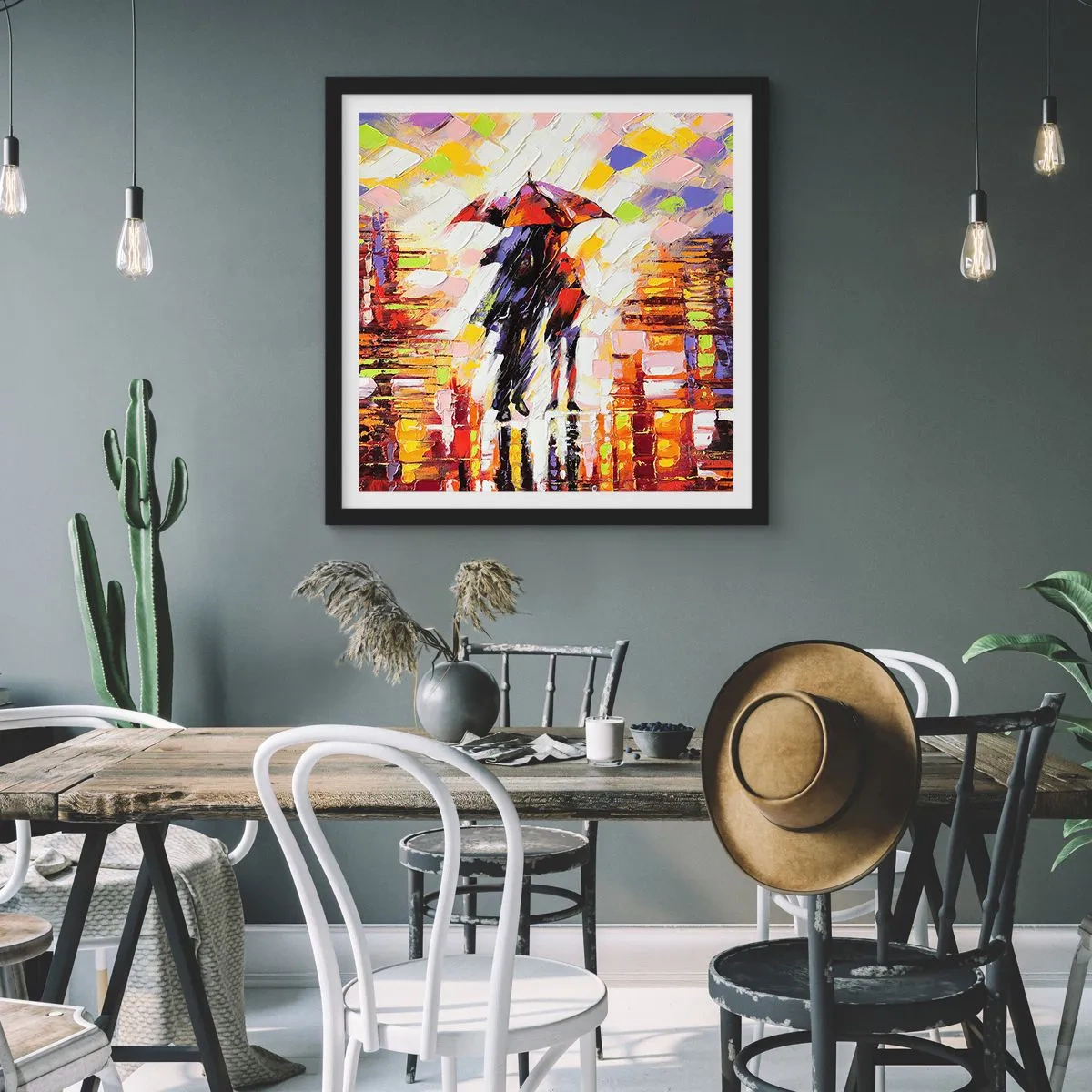 Poster in cornice nera - Insieme nella notte e nella pioggia - 60x60 cm