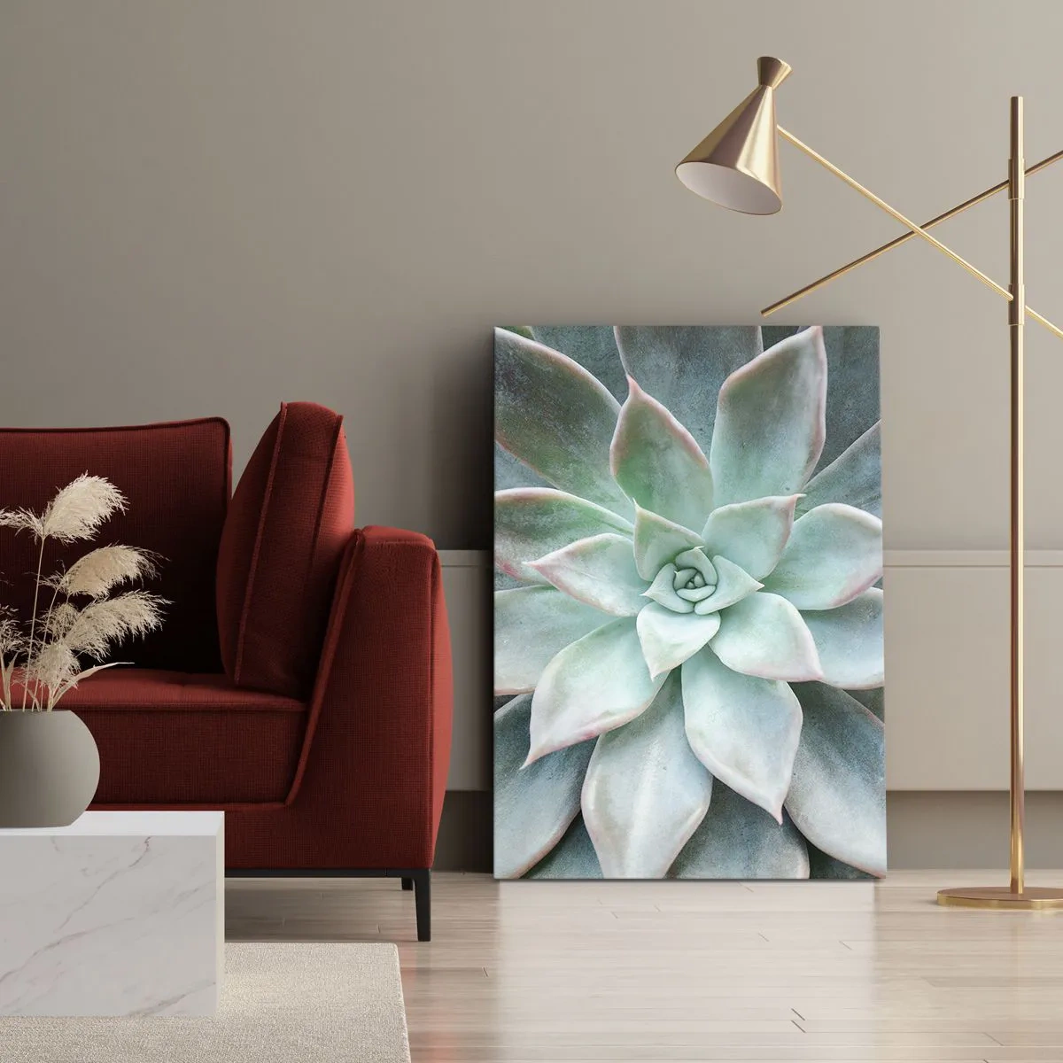 Quadro su tela - Stampe su Tela - Primo piano di una succulenta verde - 50x70cm - Il cuore del deserto - Decorazione murale moderna per soggiorno e camera da letto ARTTOR