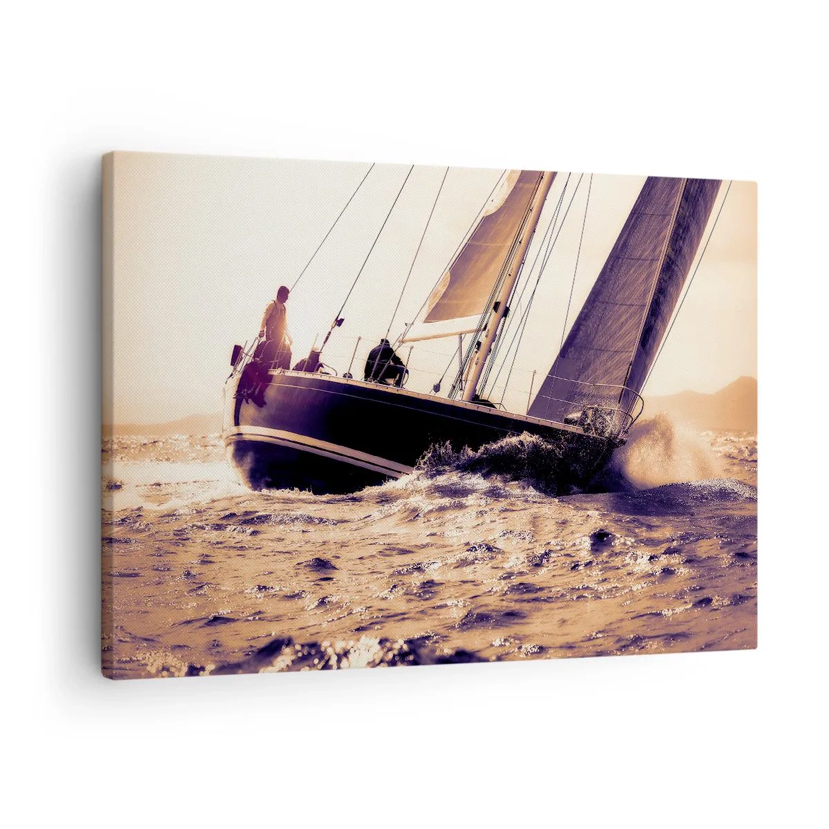 Quadro su tela - Stampe su Tela - Uno yacht in mare in tempesta alla luce del sole al tramonto - 70x50cm - Naviga, marinaio - Decorazione murale moderna per soggiorno e camera da letto ARTTOR