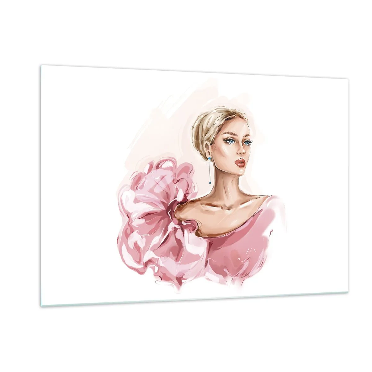 Quadro su vetro - Ritratto stilizzato di una donna in abito rosa - 120x80cm - Come un quadro... - Decorazione murale moderna per soggiorno e camera da letto ARTTOR