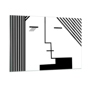 Quadro su vetro - Una rivisitazione grafica di un bacio in stile minimalista - 120x80cm - Semplicemente un bacio - Decorazione murale moderna per soggiorno e camera da letto ARTTOR