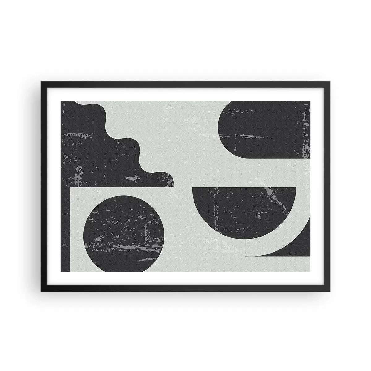 Poster in cornice nera - Motivi geometrici nelle tonalità del nero e del grigio - 70x50cm - Composizione sopra e sotto - Decorazione murale moderna per soggiorno e camera da letto ARTTOR