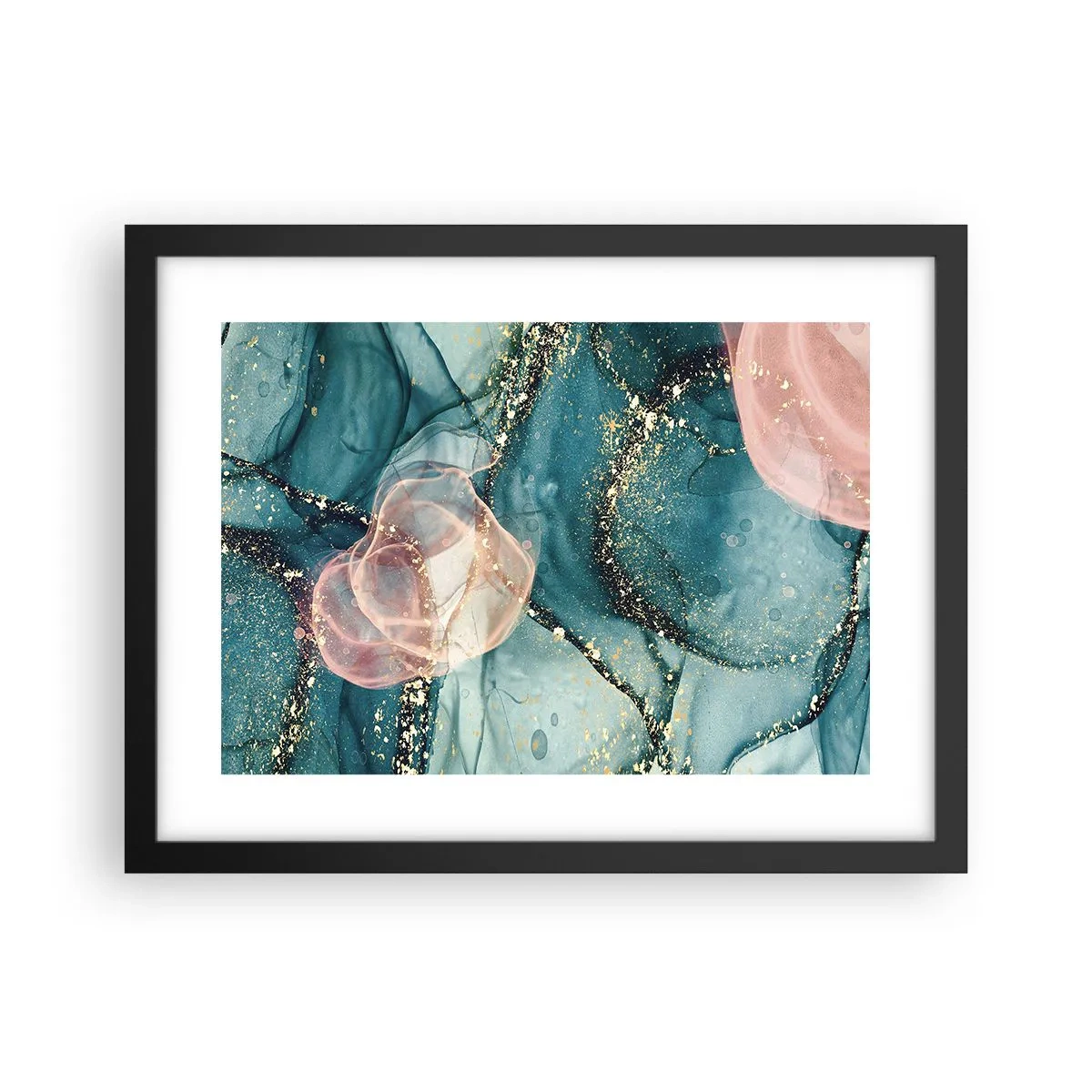 Poster in cornice nera - Blu di seta, rosa di tulle - 40x30 cm