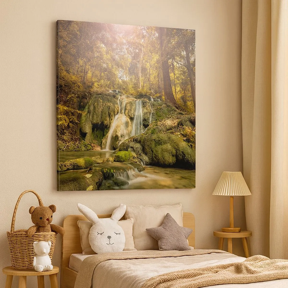 Quadro su tela - Stampe su Tela - Cascata boschiva in verde - 30x30 cm