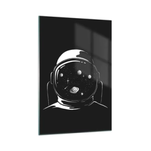 Quadro su vetro - Un casco da astronauta minimalista con vista sullo spazio - 70x100cm - Panorama niente male - Decorazione murale moderna per soggiorno e camera da letto ARTTOR